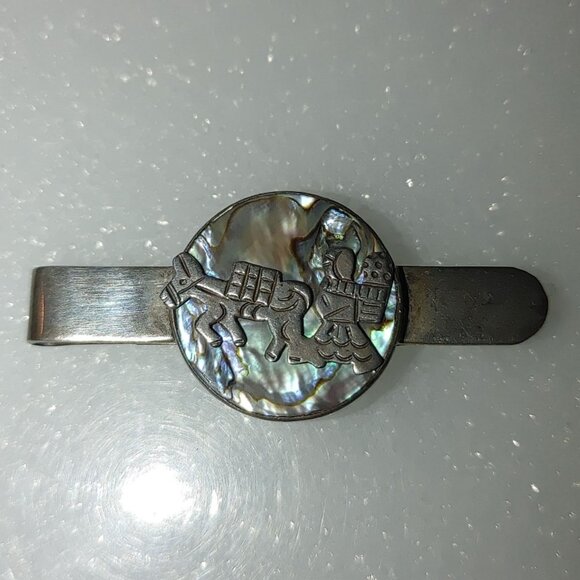 Kokopelli Abalone Inlay Tie or Money Clip Vintage Sterling Silver Stamped - Picture 6 of 15